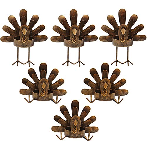 FORUP 6 Pack Metal Turkey Tea Light Candle Holders, Thanksgiving Decoration for Home, Turkey Candle Holder, Metal Candle Holder, Thanksgiving Candle Holder