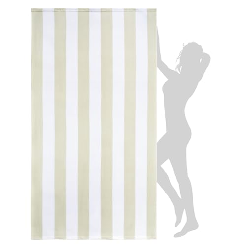 WILFA XL Oversized Beach Towel - Extra Large Microfiber Towel 40 x 71 Inch Striped Pool Towel, XL Cabana Big Swim Travel Towels for Adults Mens Women, Beige
