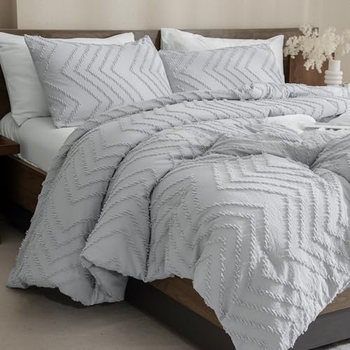 Andency Silver Grey Oversized Super King Comforter Set 120x120 Extra Large - Oversize Super King Boho Warm Comforter Sets, Aesthetic Chevron Farmhouse Cute Bohemian Textured Bedding Set