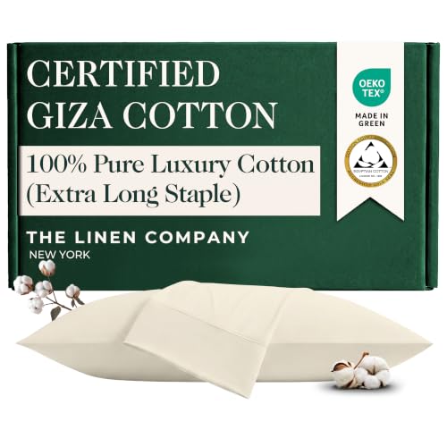 Egyptian Cotton Blended Long Staple Queen Size Pillowcases - 2Pcs, Ivory - Extra Long Staple Blended Pillow Covers - Oeko-TEX, Skin Friendly & Breathable Pillowcases