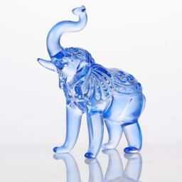 Arikyrist Crystal Elephant Figurine, Glass Statue Gifts, Crystal Animals Collectible Tabletop Decoration Elephant Sculpture with Trunk Up (Blue)