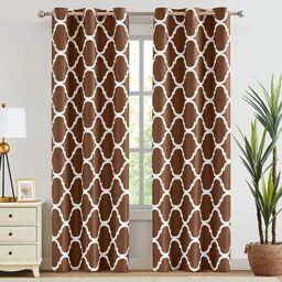 Melodieux Moroccan Fashion Thermal Insulated Room Darkening Blackout Grommet Curtains for Living Room, 42 by 96 Inch, Brown (2 Panels)