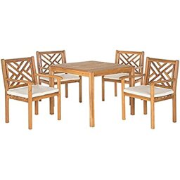 SAFAVIEH Wooden Outdoor Dining Set - Set of 5, Patio Table and Chairs, in Natural and Beige