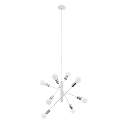 EGLO Gradoli Pendant Light 8 Bulbs Metal in White and Chrome Dining Table Lamp Living Room Lamp Hanging with E27 Socket Diameter 71 cm