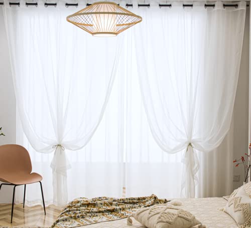 PI Sheer Curtains Aesthetic White Curtains with Grommet Top for Patio/Bedroom 2 Panels (W52 X L108, Optical White)