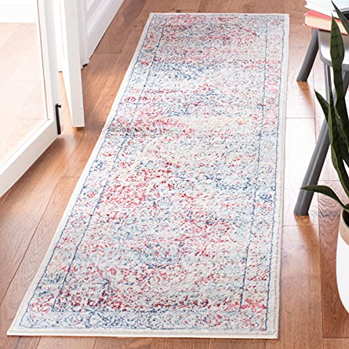 SAFAVIEH Traditional Rug for Living Room, Dining Room, Bedroom - Brentwood Collection, Short Pile, in Ivory and Blue, 61 X 244 cm