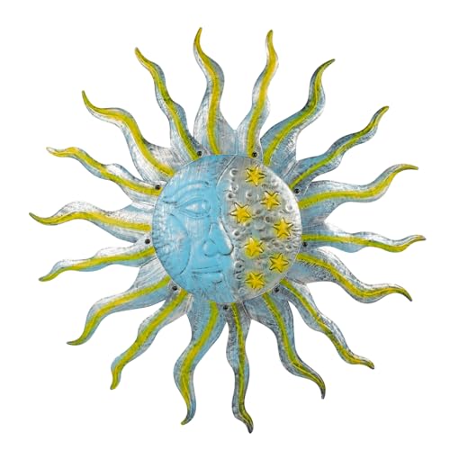 dreamskip Large Metal Sun Wall Decor Outdoor, 30 Inch Sun and Moon Decor Metal Wall Art, 3D Sun Wall Decor for Patio Garden Yard Fence Bedroom Living Room Decoration