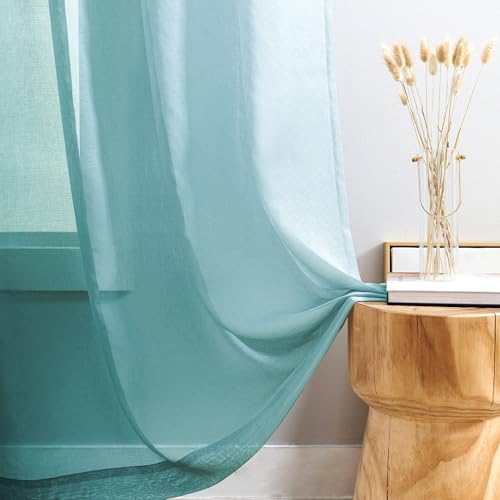"MYSTIC-HOME Sheer Curtains Blue 95 Inches Long, Window Treatments Rod Pocket Drapes for Living Room, Bedroom, Semi Crinkle Extra Wide Curtains for Yard, Patio, Villa, Parlor, 108"" W x 95"" L, 2 Panels"