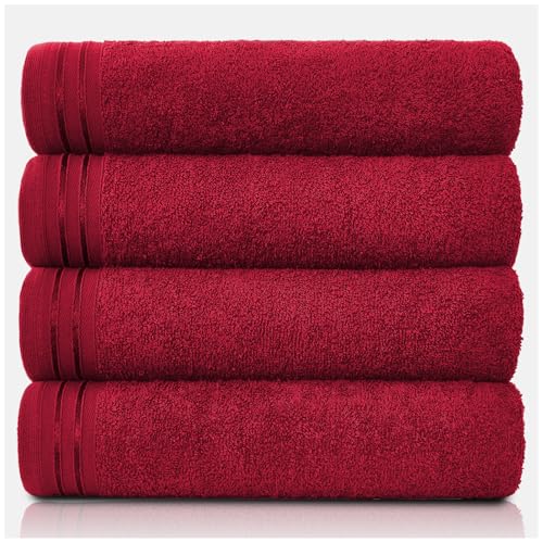 GC GAVENO CAVAILIA Large Towels Bath Sheet - Highly Absorbent Egyptian Cotton Towel Set - 4 Pack Extra Soft Large Bath Towel Red - Quick Dry Bath Sheets - 450 GSM Washable Towels, 75 x 135 cm