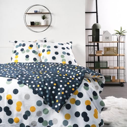 TODAY Sunchin Polka Dot Print Cotton Double Duvet Cover Set – Multi-Coloured – 220 x 240 cm