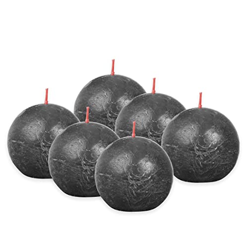 Bolsius Rustic Ball Candle - Anthracite - Pack of 6 - Diameter 7.6 cm - Decorative Candle - Length Burning Time 25 Hours - Unscented - Contains Natural Plant Wax - Without Palm Oil