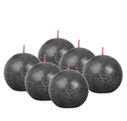 Bolsius Rustic Ball Candle - Anthracite - Pack of 6 - Diameter 7.6 cm - Decorative Candle - Length Burning Time 25 Hours - Unscented - Contains Natural Plant Wax - Without Palm Oil