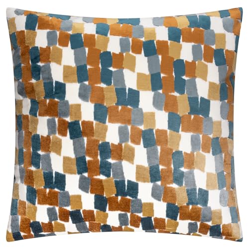 furn. Metro Blocks Cushion Cover – Geometric Velvet Jacquard Decorative Case (Ginger – 45x45cm)