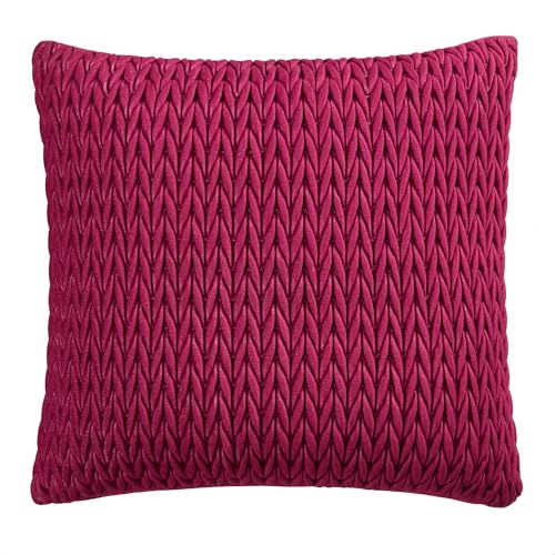 Laurence Llewelyn-Bowen Fuchsia Pink Velvet Cushion 43 x 43cm – Plaited Crochet Design – Filled – Amory Collection – Luxury Decorative Cushion for Sofa or Bedroom