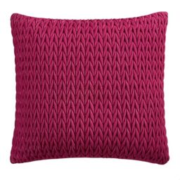 Laurence Llewelyn-Bowen Fuchsia Pink Velvet Cushion 43 x 43cm – Plaited Crochet Design – Filled – Amory Collection – Luxury Decorative Cushion for Sofa or Bedroom