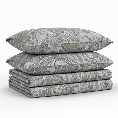 Tribeca Living Twin Bed Sheet Set, 300 Thread Count Soft Cotton Sateen, Floral Print with Extra Deep Pockets, 3-Piece Bedding Set, Park Multicolor