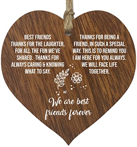 Love and Friendship Gifts for Women Birthday Dark Wooden Heart Sign Plaque - Christmas for Women Sign, Xmas Decorations, Valentines Hanging Hearts, Special Friend Gifts, Bride Gift