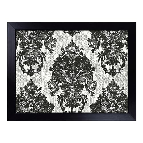 Lap Tray with Bean Bag Cushion, Damask Pattern - Handmade in the UK, Raised Wooden Edge, Padded Cushion, Heat-Resistant Wipe-Clean Surface, for Meals, Laptops and Crafts