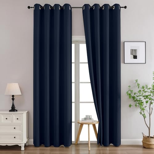 Simplebrand Navy Blue Curtains for Bedroom Living Room 96 Inches Long 2 Panels Set, Room Darkening Thermal Insulated Curtains & Drapes, Solid Grommet Noise Reducing Window Treatment, W50 x L96 Inch