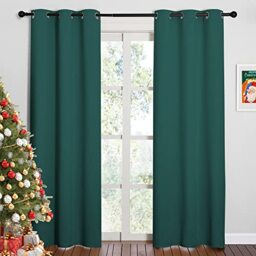NICETOWN Thermal Insulated Solid Grommet Blackout Curtains/Drape for Living Room (HuKGUSer Green, 1 Pair, 42 by 84-Inch)