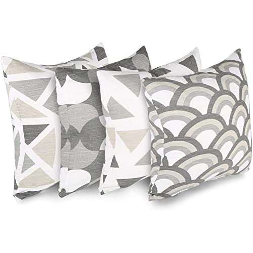 Penguin Home Set of 4 100% Slub Cotton Fabric Cushion Covers 45cm x 45cm Double Sided Square Pillow Covers with Invisible Zipper Pillow Cases for Living Room, Bedroom, Sofa (Grey/White)