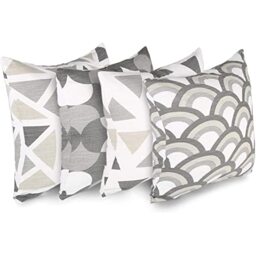 Penguin Home Set of 4 100% Slub Cotton Fabric Cushion Covers 45cm x 45cm Double Sided Square Pillow Covers with Invisible Zipper Pillow Cases for Living Room, Bedroom, Sofa (Grey/White)