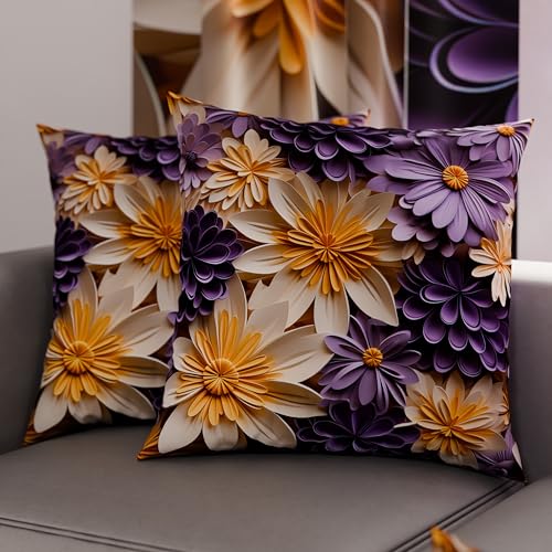 PETTI Italian Artisans - Pair of 80x80 cm Microfiber Cushion Covers, Decorative Pillows for Bedroom, Sofa, Living Room, Set of 2 Cushion Covers, Floral Pillow Case 05 4, 100% Made in Italy