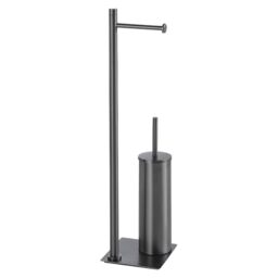 Gedy TRILLY Toilet Brush and Toilet Roll Holder, Gun Metal, Stainless Steel, 14 x 14 x 63
