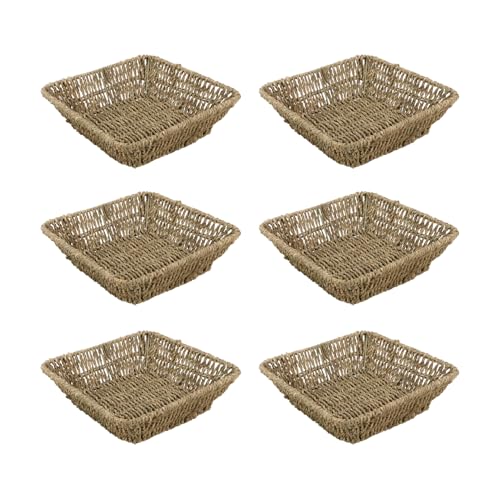 JVL Set of 6 Square Tapered Seagrass Storage Tray ??? Natural Hand Woven Basket for Home Organisation, Brown