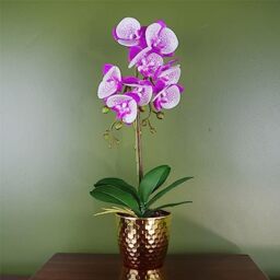 Leaf 50cm Phalaenopsis Orchid Artificial - Purple/White - Gold Pot