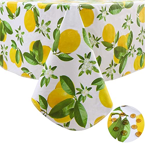 Vinyl Tablecloth with Flannel Backed Waterproof Oil-Proof PVC Table Cloth Wipeable Spill-Proof Plastic Table Cover for Indoor and Outdoor(Lemon, 60 x 102 Inch Rectangle)