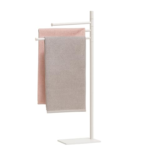 Relaxdays towel rack, HxWxD: 83 x 33.5 x 14 cm, stainless steel, 2 movable bars, standing towel rack, white