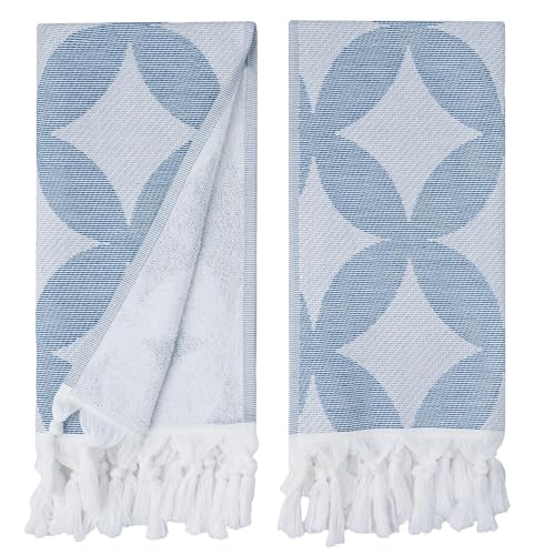Turkish Cotton Kitchen Hand Towel Set of 2 (Geometric Bloom Navy)