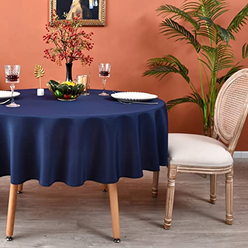 MEANMOY Navy Blue 210 GSM Water & Stain Resistant Round Tablecloth for Circle Table - Solid 108 Inch Table Cloth Cover in Wrinkle Free Durable Washable Polyester Fabric for Wedding, Party, Banquet