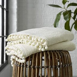 GC GAVENO CAVAILIA Ultra Soft 550 GSM Egyptian Cotton 2PK Pom Bath Sheets, Luxury Quick Dry Bathroom Accessories, Cream, 90X140 cm