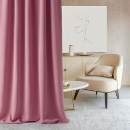 ROOM99 Curtain with Silver Eyelets Aura 140 x 300 cm Width x Height Sliding Curtains Modern Curtain Living Room Bedroom Pink 1 Piece