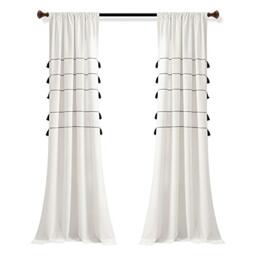 "Lush Decor Farmhouse Boho Stripe Woven Tassel Yarn Dyed Cotton Window Curtain Panel Pair, 42"" x 84"", Ivory & Black"