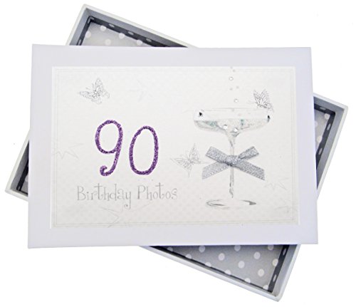 "White Cotton Cards C90T 12.5 x 17.5 x 2.5 cm Tiny ""90th Birthday Coupe Glass"" Photo Album, White"