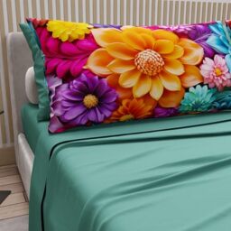 PETTI Artigiani Italiani - Cotton Sheets with Pillowcases in Digital Print, French Quarter, Complete Top and Bottom Sheet with Corners, Floral 05 12 Teal, 100% Made in Italy