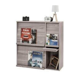 Iris Ohyama, Furniture, Shelf, Storage Bookcase, with 4 Flip Doors, Wood, Elegant, Magazine Cabinet, for Bedroom, Living Room, Dining Room, Grey Oak, Flap Rack FR-F4