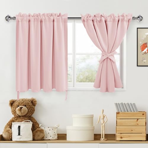 DWCN Pink Blackout Curtains for Girls Room, Short for Small Window, Thermal for Bedroom, 36 Inch for Living Room, Office - 42 by 36 Inch, Blush Pink, 1 Pair