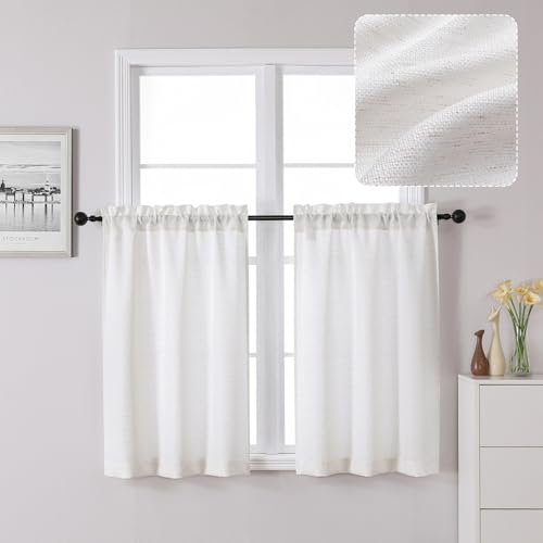 Chyhomenyc Bennet Natural Linen Curtains 30 Inch Length, Faux Linen Textured Small Cafe, Light Filtering Short for Bathroom Window, 30x30 Inch, 2PCS, Natural