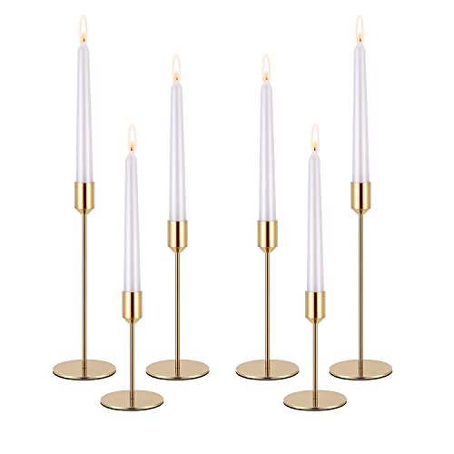 PNAVMG Gold Candle Holders Candlestick Holder for Taper Candles, Set of 6 Pcs Decorations Candle Stick Long Holder for Table Centerpieces, Wedding, Dinning, Anniversary, Party(Candles not Include)
