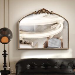 "WAMIRRO Antique Mirror,Gold Traditional Vintage Ornate Baroque Arched Brass Wall Mounted Mirrors for Entryway/Fireplace/Living Room/Hallway/Bathroom 36""X30"""