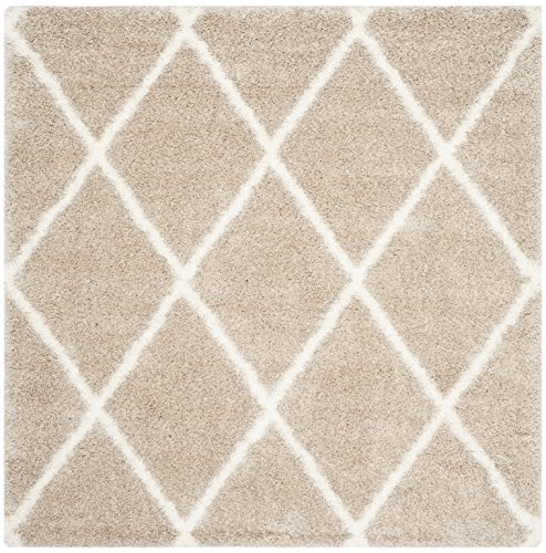 Safavieh Shaggy Indoor Woven Square Area Rug, Montreal Shag Collection, SGM831, in Beige / Ivory, 122 X 122 cm for Living Room, Bedroom or Any Indoor Space