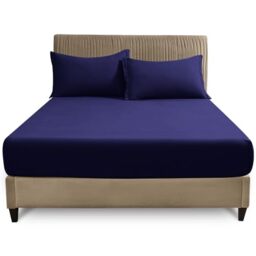 GC GAVENO CAVAILIA Super King Fitted Sheet (180x200 cm) - Soft Polycotton Fabric - Anti Allergic - Fade Resistant Bed Linen - Elasticated 25cm Deep Plain Bed Bottom Sheet, Navy