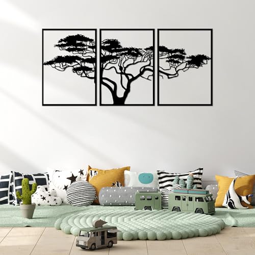 Hanah Home Stylish Black Decorative Metal Wall Accessory (3 Pieces), 50 x 70 cm, 100% Metal, 1.5 mm Thick, Easy Wall Mounting, Perfect for Modern Decor