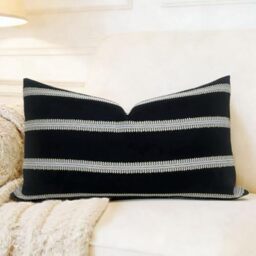 SLOW COW Decorative Rectangular Throw Pillow Cover Textured Lumbar Cushion Cover for Couch Sofa 12 x 24 Inches Black Mixed Off White
