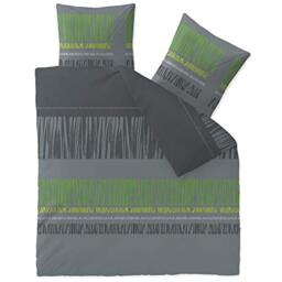 CelinaTex Touchme Flannelette Bed Linen Cotton Duvet Cover Anni Grey Black Green, Cotton, grey, 200 x 200 cm