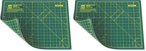 ANSIO Craft Cutting Mat Self Healing A4 Double Sided 5 Layers - Quilting, Sewing, Scrapbooking, Fabric & Papercraft - Imperial/Metric 11 Inch x 8 Inch / 29cm x 21cm - Green/Green (Pack of 2)